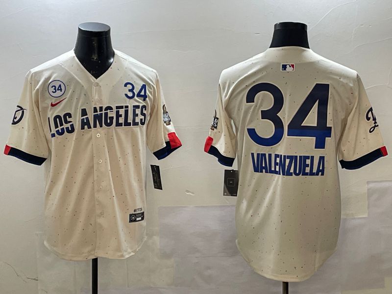Men Los Angeles Dodgers #34 Valenzuela Cream Fashion city 2025 Nike MLB Jersey style 1